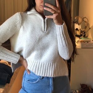 Cropped zip up knit sweater